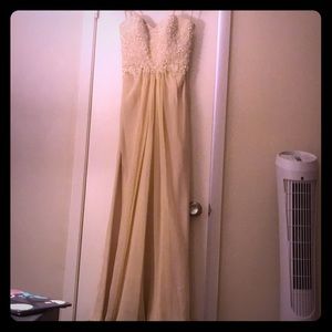 Champagne colored strapless gown